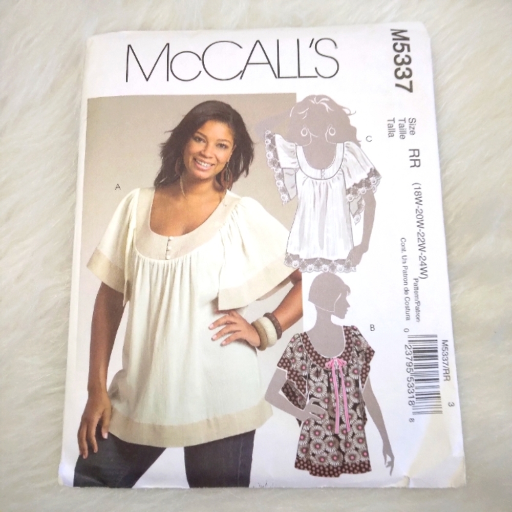 MCCALL'S M5337 Women's loose fitting top with beautiful full sleeves 18W-24W